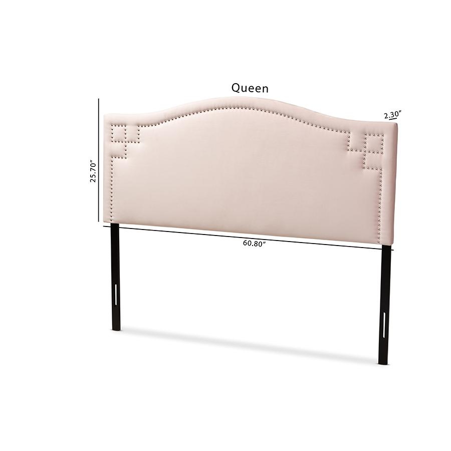 Light Pink Velvet Fabric Upholstered Queen Size Headboard. Picture 7