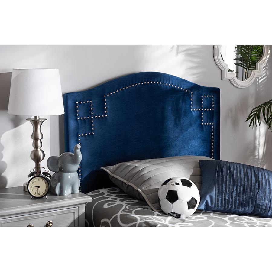 Baxton Studio Aubrey Modern and Contemporary Royal Blue Velvet Fabric Upholstered Twin Size Headboard. Picture 5