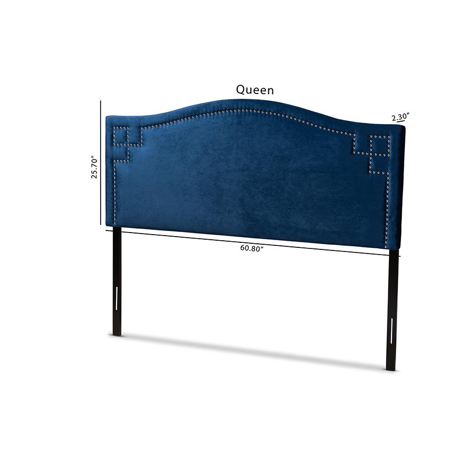 Baxton Studio Aubrey Modern and Contemporary Royal Blue Velvet Fabric Upholstered Queen Size Headboard. Picture 8