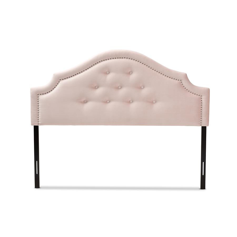 Light Pink Velvet Fabric Upholstered Queen Size Headboard. Picture 2