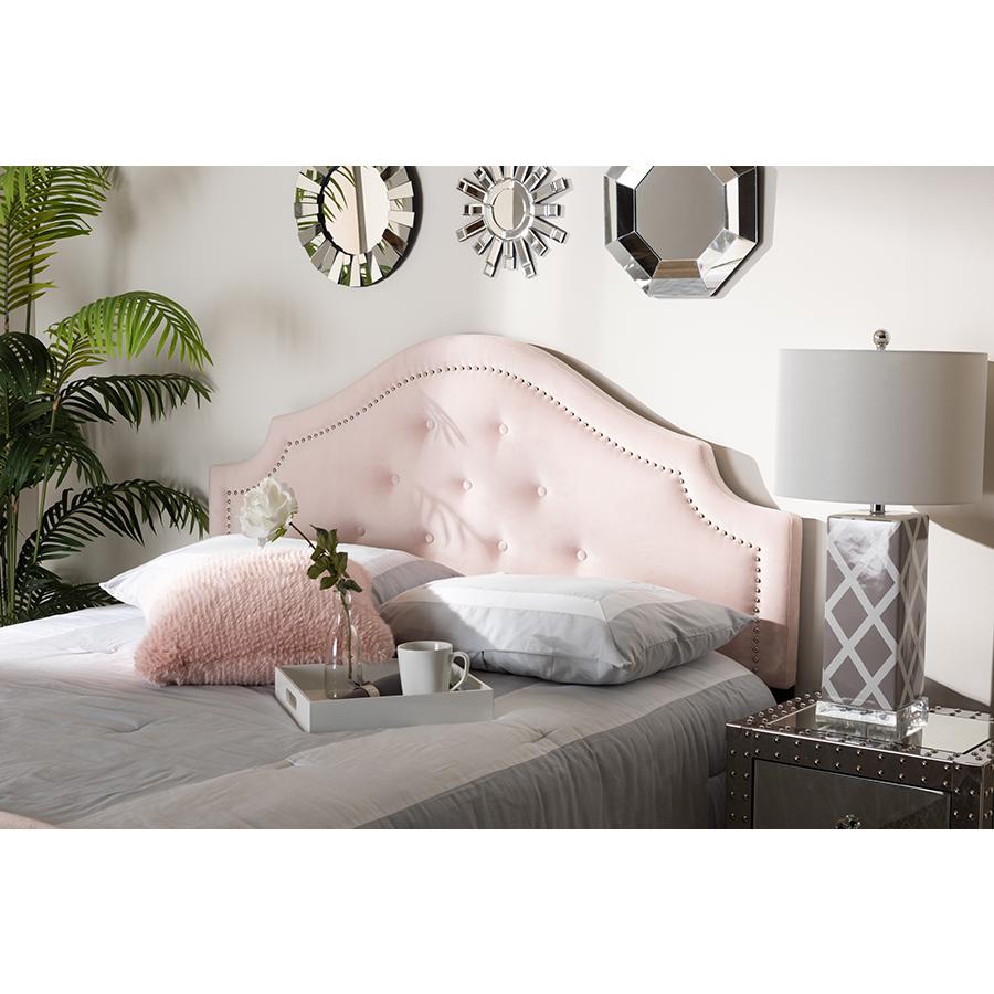Baxton Studio Cora Modern and Contemporary Light Pink Velvet Fabric Upholstered Full Size Headboard. Picture 5