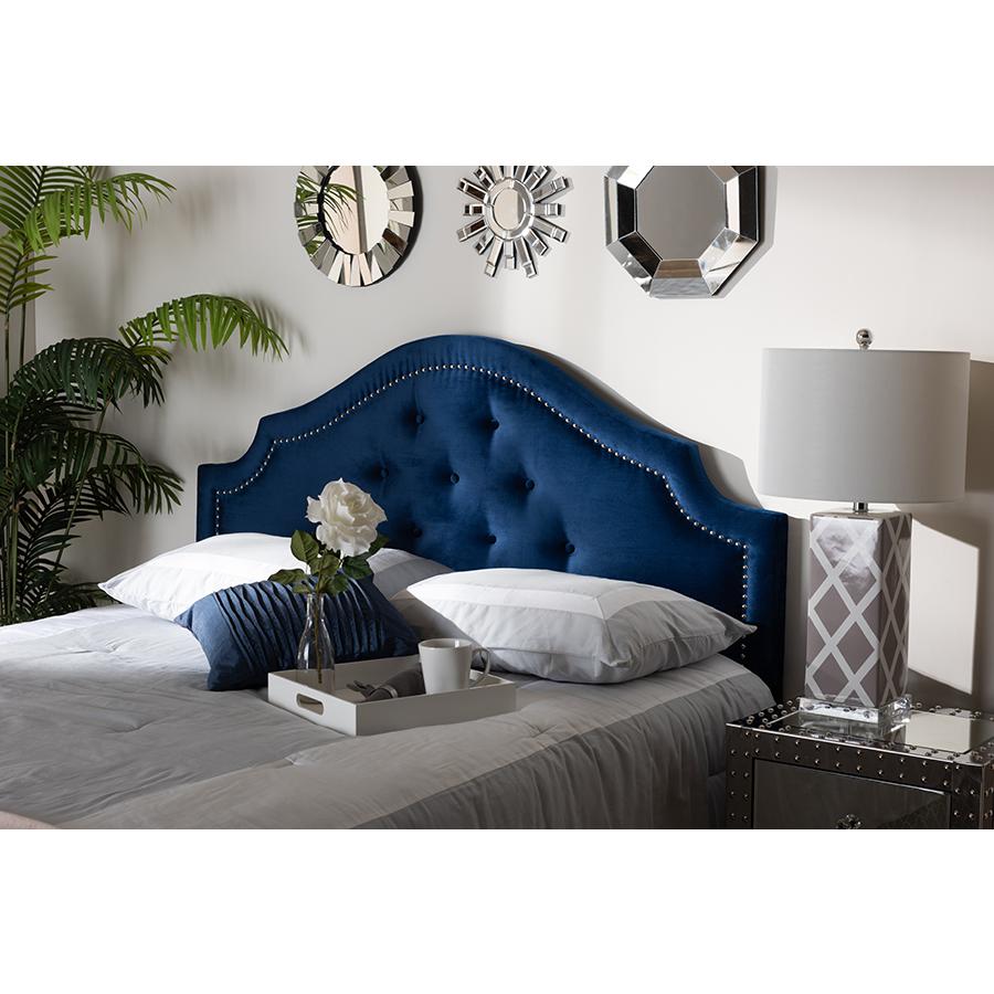 Baxton Studio Cora Modern and Contemporary Royal Blue Velvet Fabric Upholstered Full Size Headboard. Picture 5