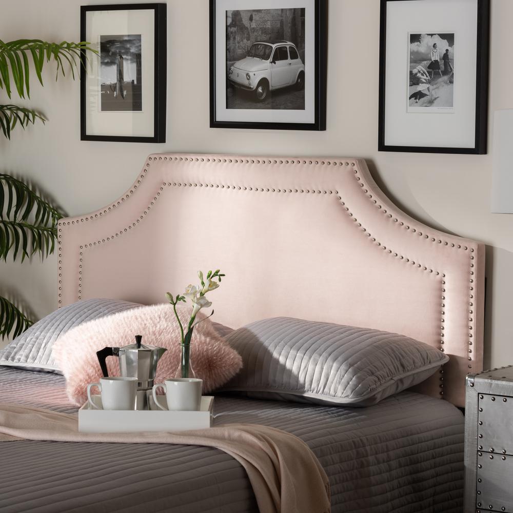Light Pink Velvet Fabric Upholstered Full Size Headboard. Picture 12