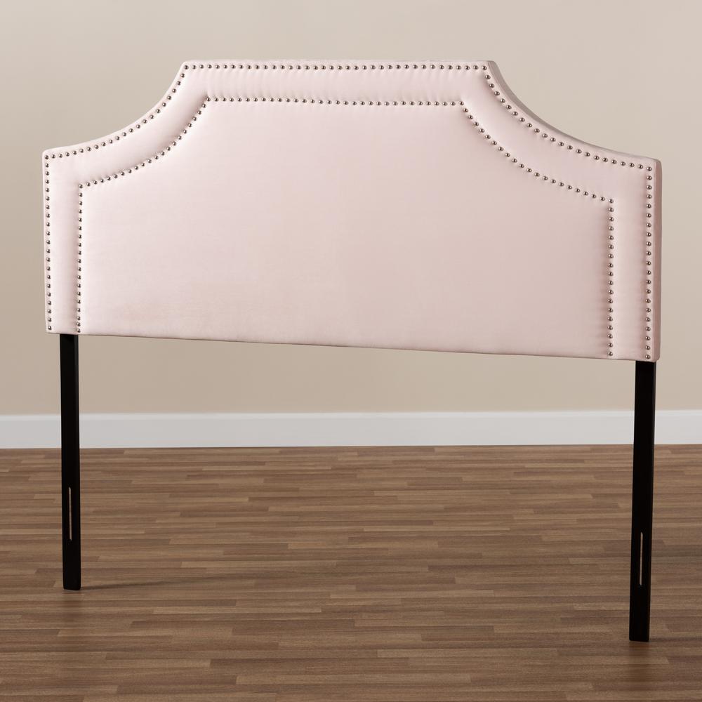 Light Pink Velvet Fabric Upholstered Full Size Headboard. Picture 13