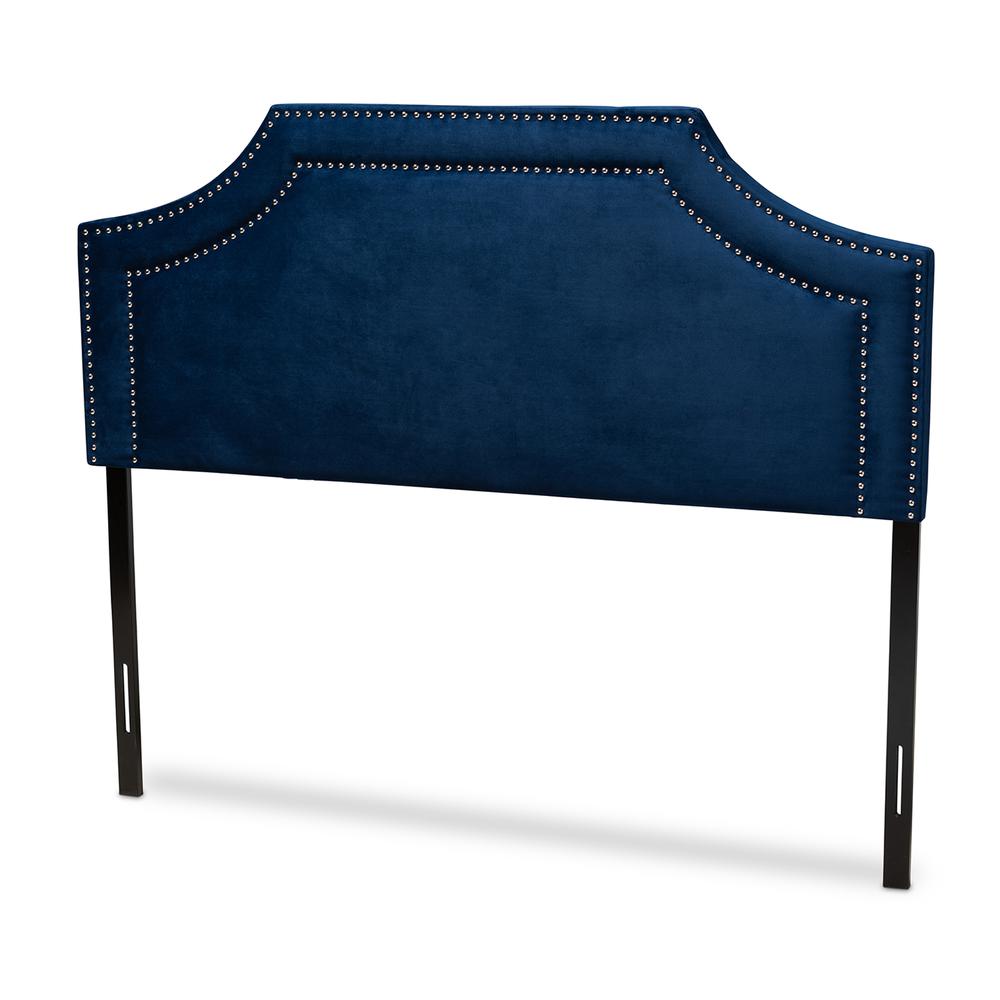 Baxton Studio Avignon Modern and Contemporary Navy Blue Velvet Fabric Upholstered King Size Headboard. The main picture.