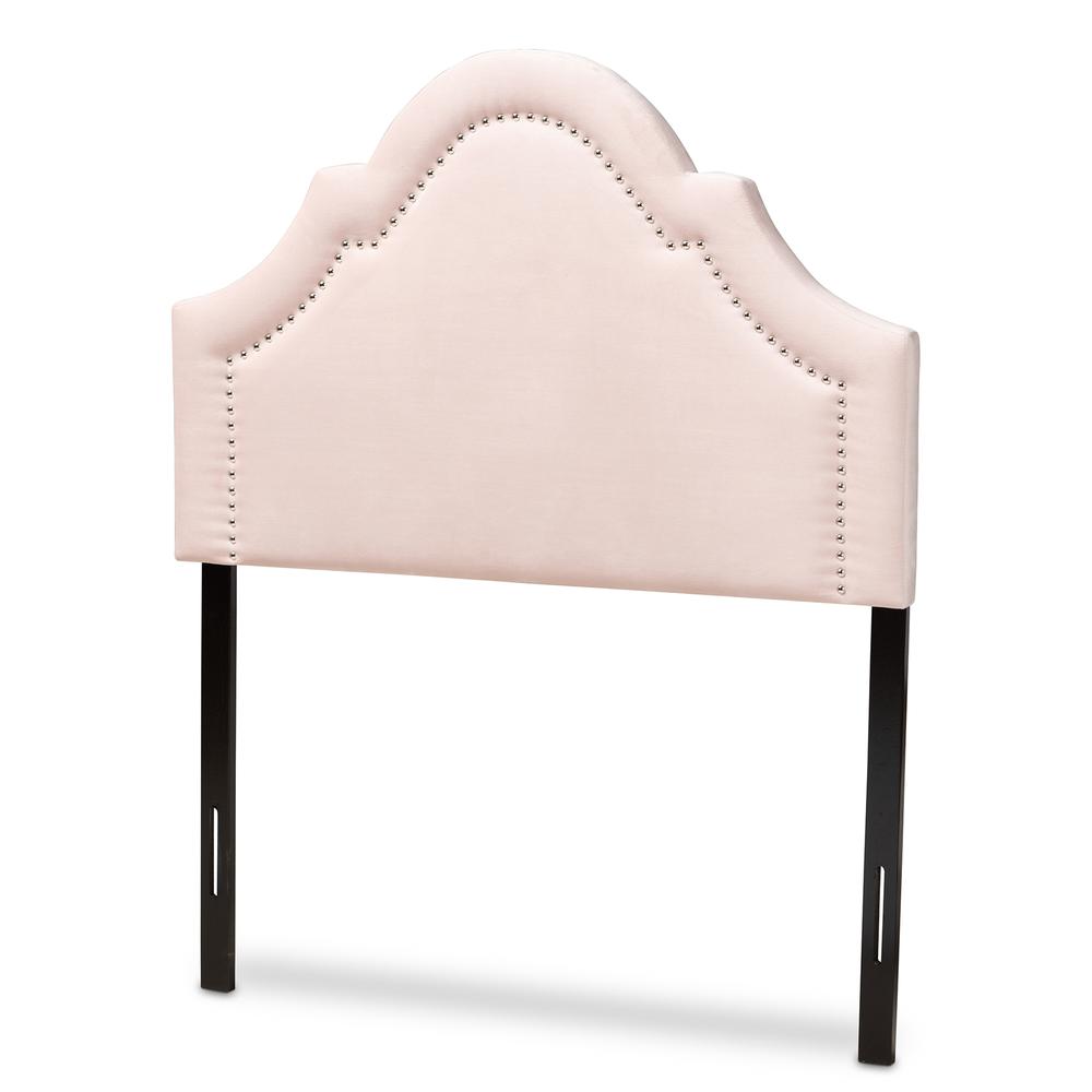 Light Pink Velvet Fabric Upholstered Twin Size Headboard. Picture 7