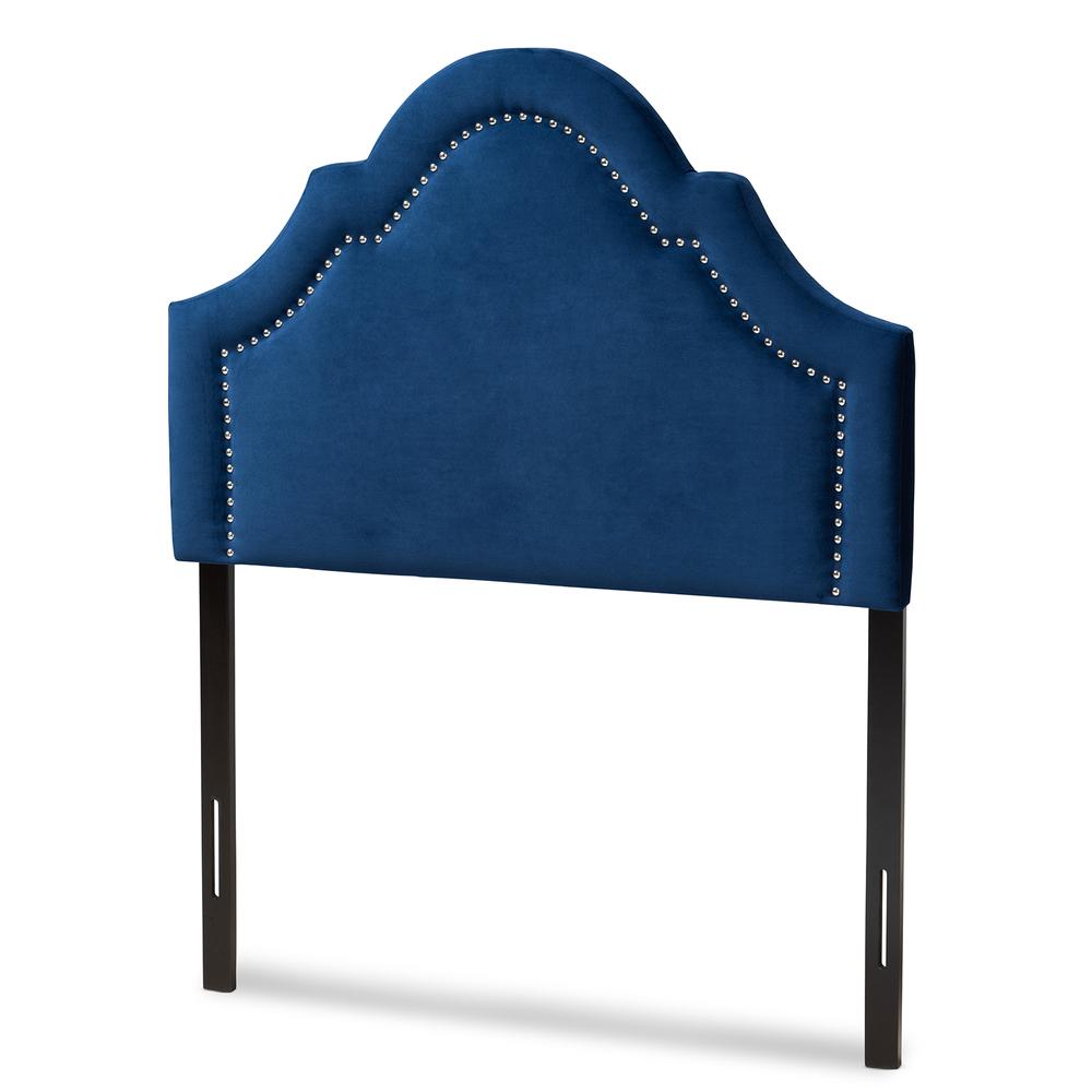 Navy Blue Velvet Fabric Upholstered Twin Size Headboard. Picture 7