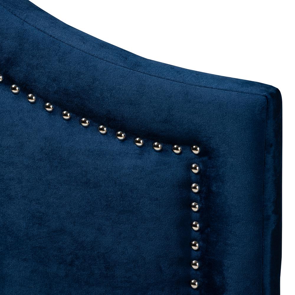 Navy Blue Velvet Fabric Upholstered Full Size Headboard. Picture 11