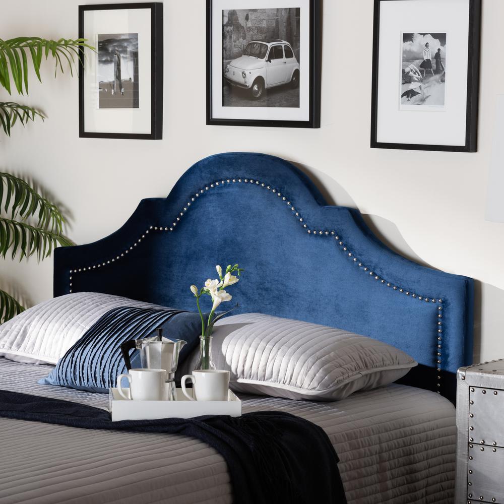 Baxton Studio Rita Modern and Contemporary Navy Blue Velvet Fabric Upholstered Full Size Headboard. Picture 4
