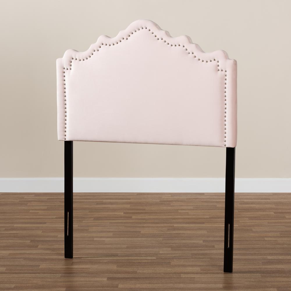 Light Pink Velvet Fabric Upholstered Twin Size Headboard. Picture 11