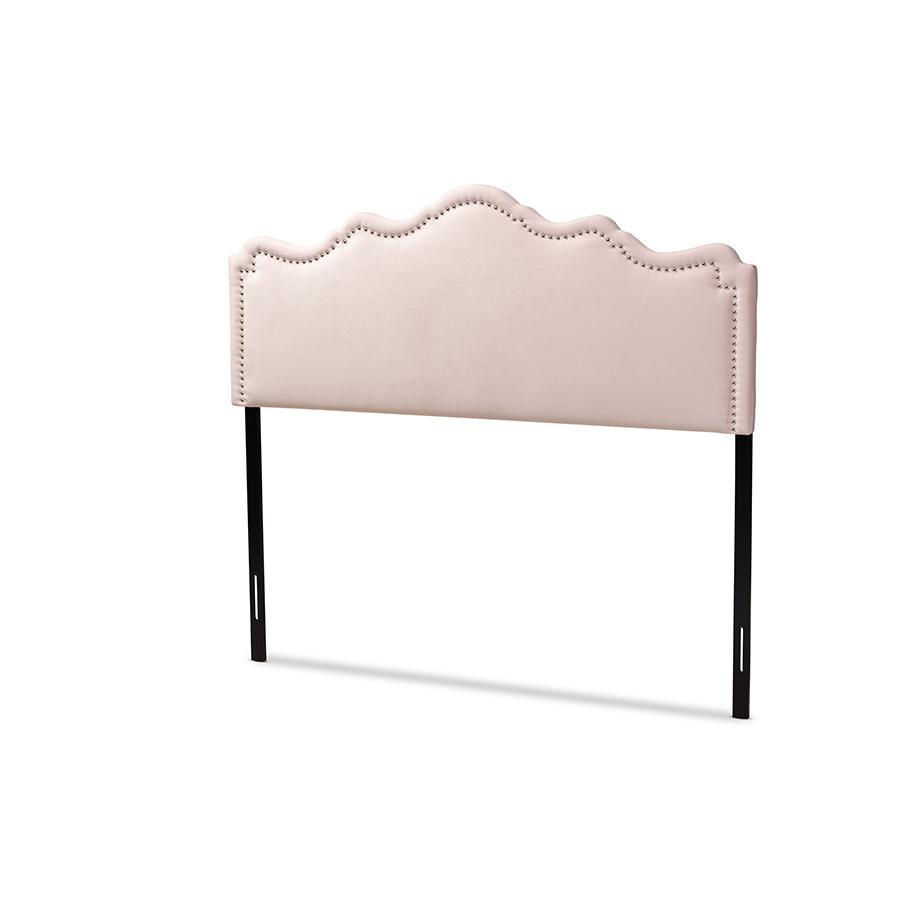 Baxton Studio Nadeen Modern and Contemporary Light Pink Velvet Fabric Upholstered Queen Size Headboard. The main picture.