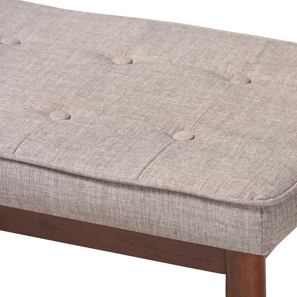 Light Grey Fabric Upholstered Medium Oak Finished Wood Dining Bench. Picture 12