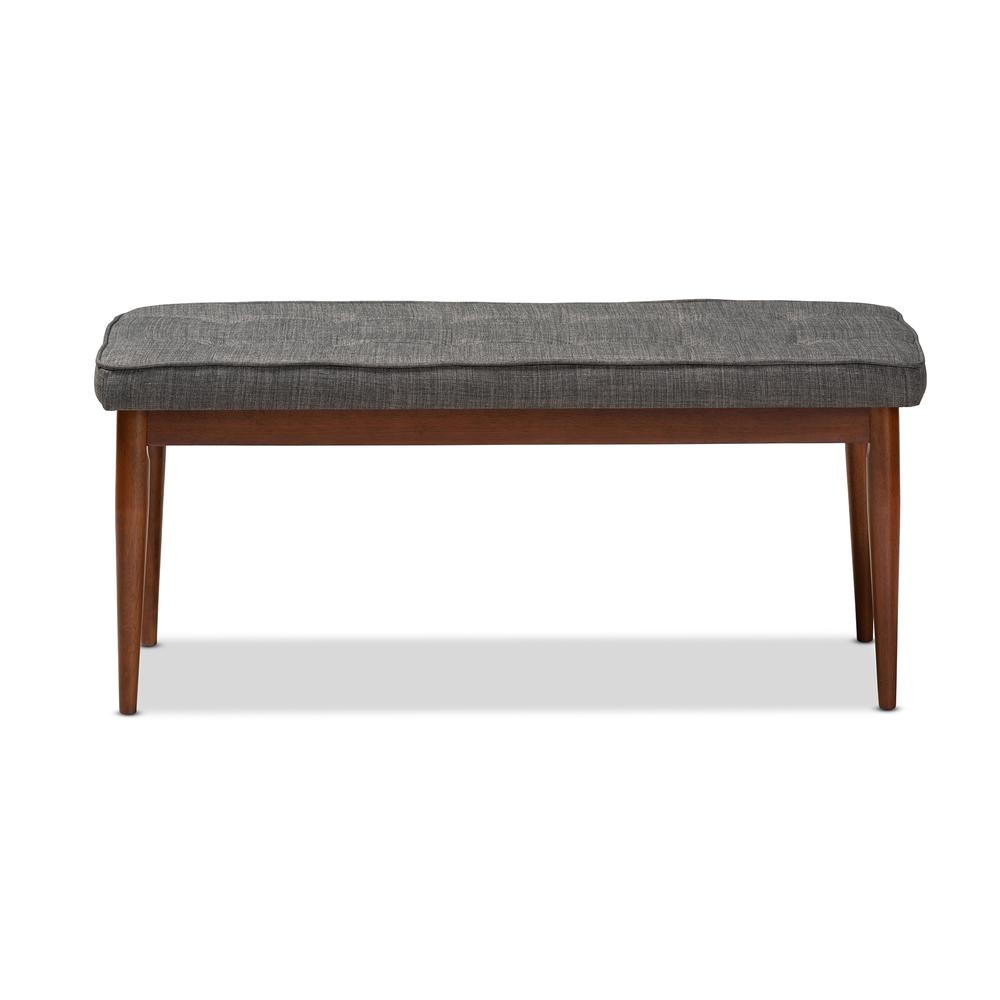 Dark Grey Fabric Upholstered Medium Oak Finished Wood Dining Bench. Picture 10
