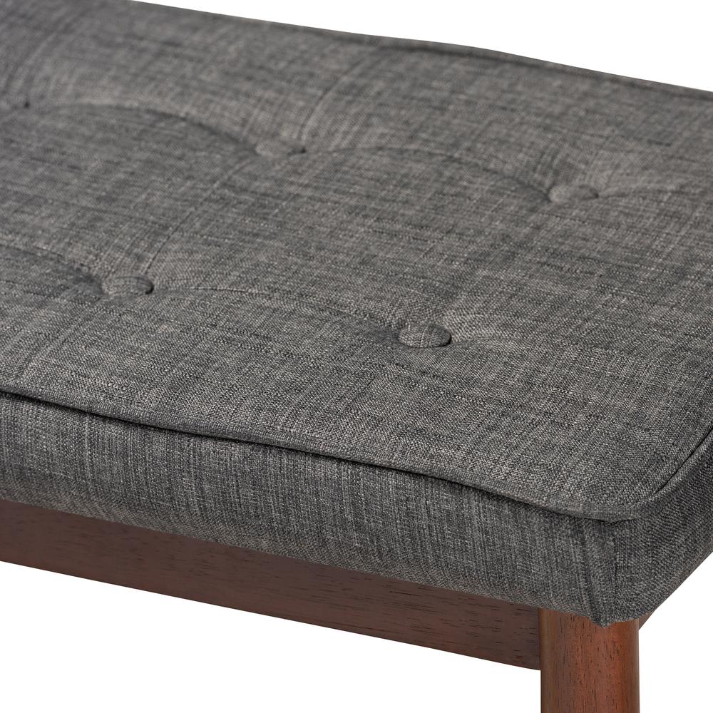 Dark Grey Fabric Upholstered Medium Oak Finished Wood Dining Bench. Picture 12