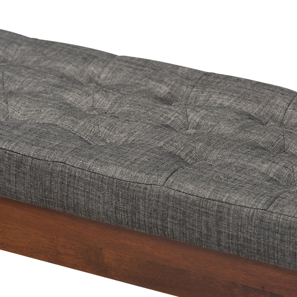 Alona Mid-Century Modern Medium Grey Fabric Upholstered Wood Dining Bench. Picture 12