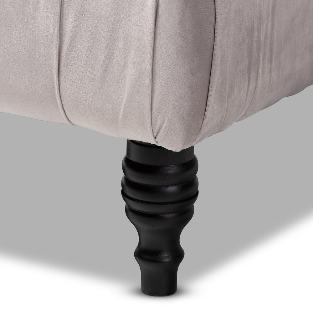 Transitional Grey Velvet Fabric Upholstered Button Tufted Cocktail Ottoman. Picture 11