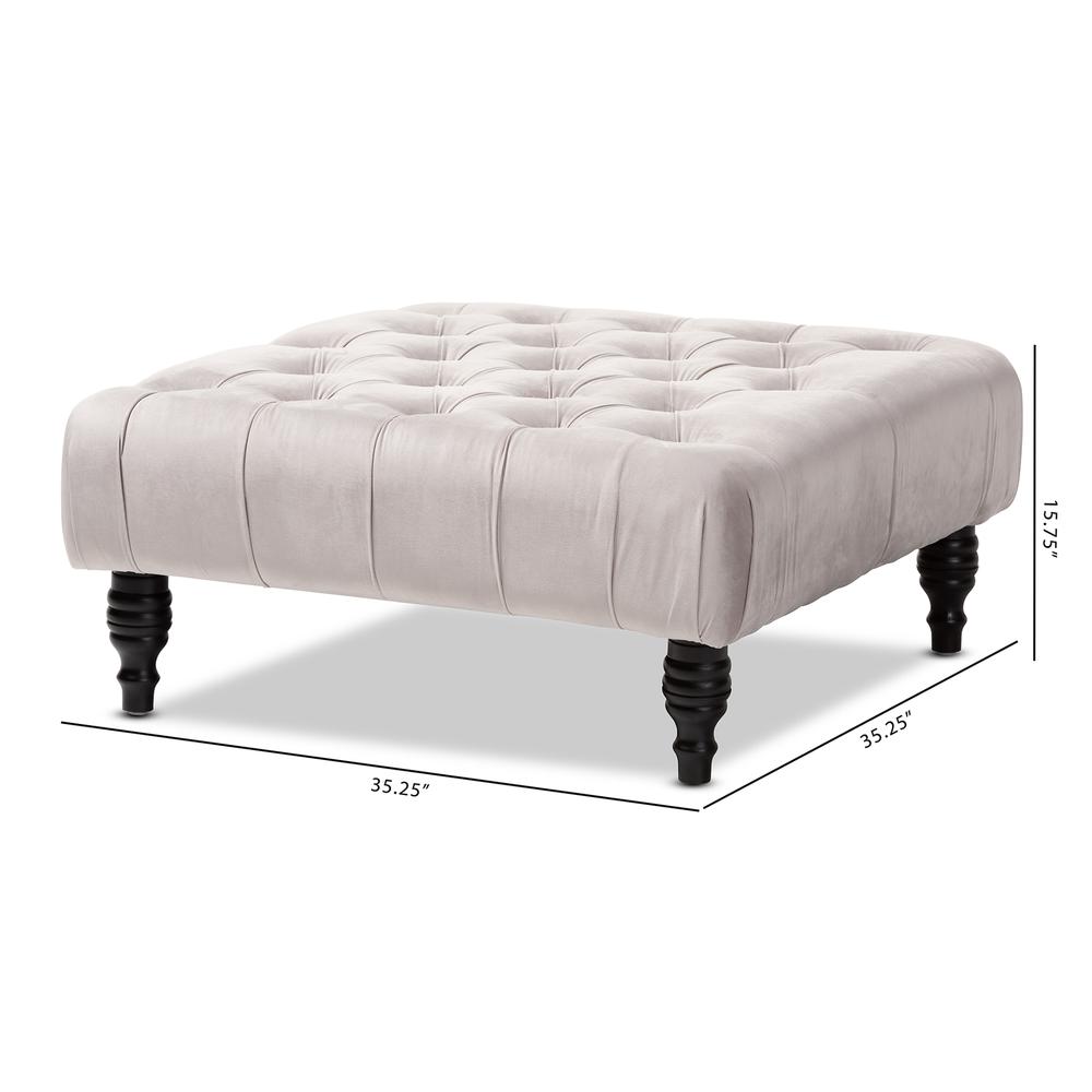 Transitional Grey Velvet Fabric Upholstered Button Tufted Cocktail Ottoman. Picture 14