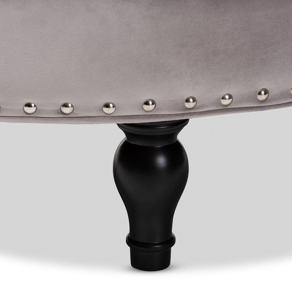 Transitional Grey Velvet Fabric Upholstered Button Tufted Cocktail Ottoman. Picture 9