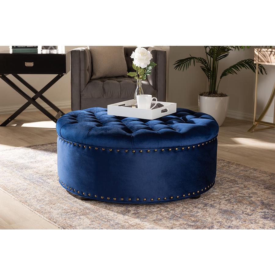Baxton Studio Iglehart Modern and Contemporary Royal Blue Velvet Fabric Upholstered Tufted Cocktail Ottoman. Picture 5
