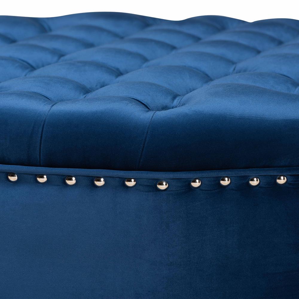 Royal Blue Velvet Fabric Upholstered Tufted Cocktail Ottoman. Picture 9