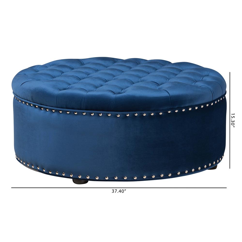 Royal Blue Velvet Fabric Upholstered Tufted Cocktail Ottoman. Picture 14