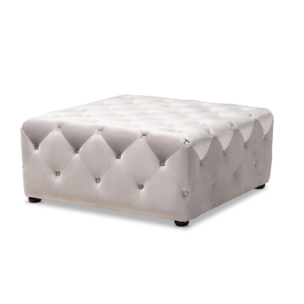 Slate Gray Velvet Fabric Upholstered Button-Tufted Cocktail Ottoman. Picture 8