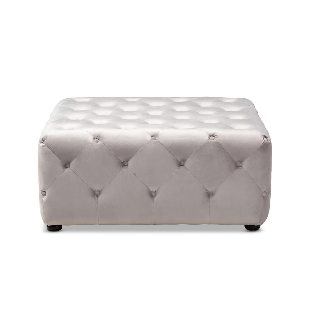 Slate Gray Velvet Fabric Upholstered Button-Tufted Cocktail Ottoman. Picture 9