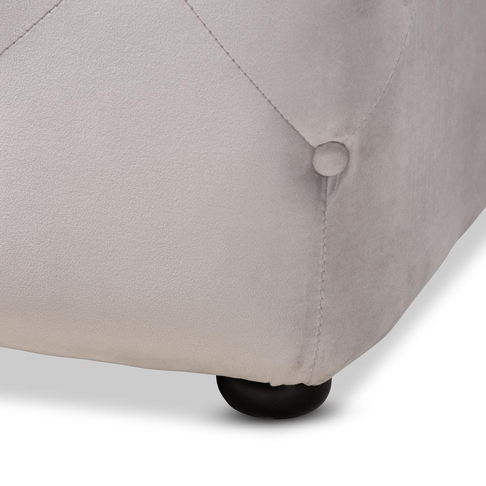 Slate Gray Velvet Fabric Upholstered Button-Tufted Cocktail Ottoman. Picture 11