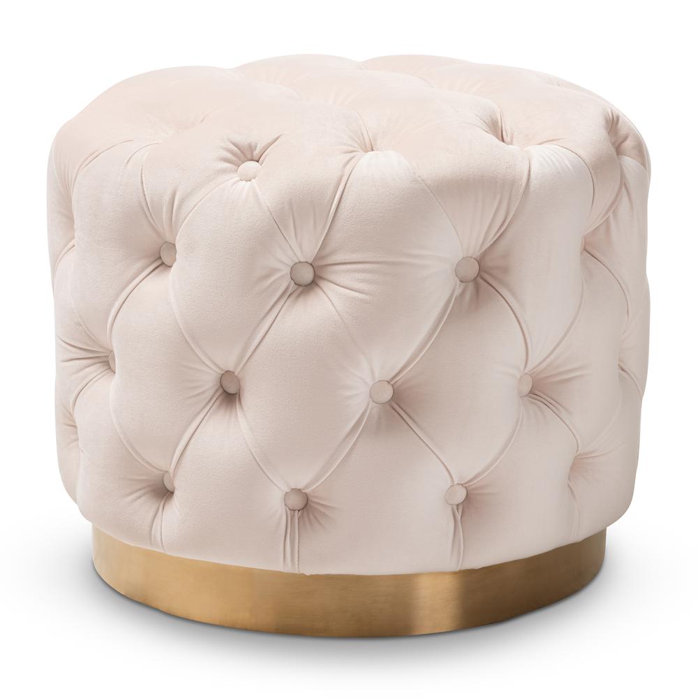 Gold-Finished Button Tufted Ottoman. Picture 6