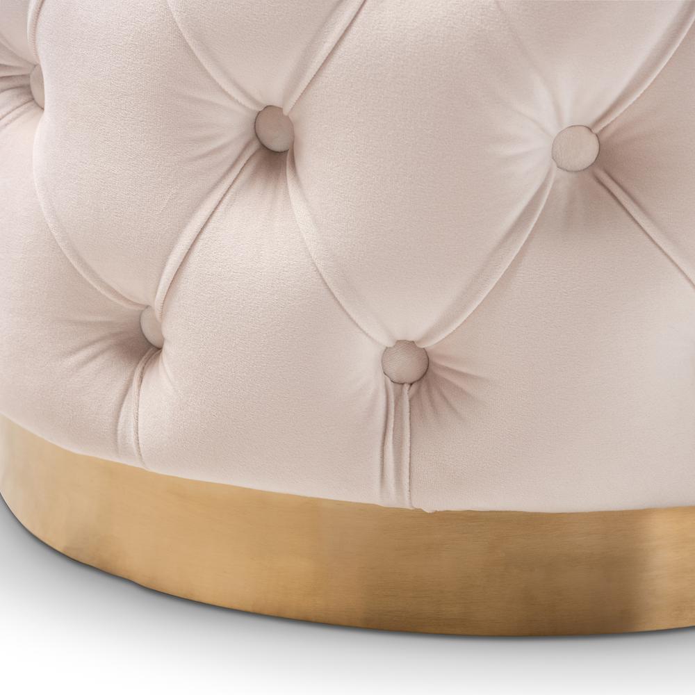 Gold-Finished Button Tufted Ottoman. Picture 7