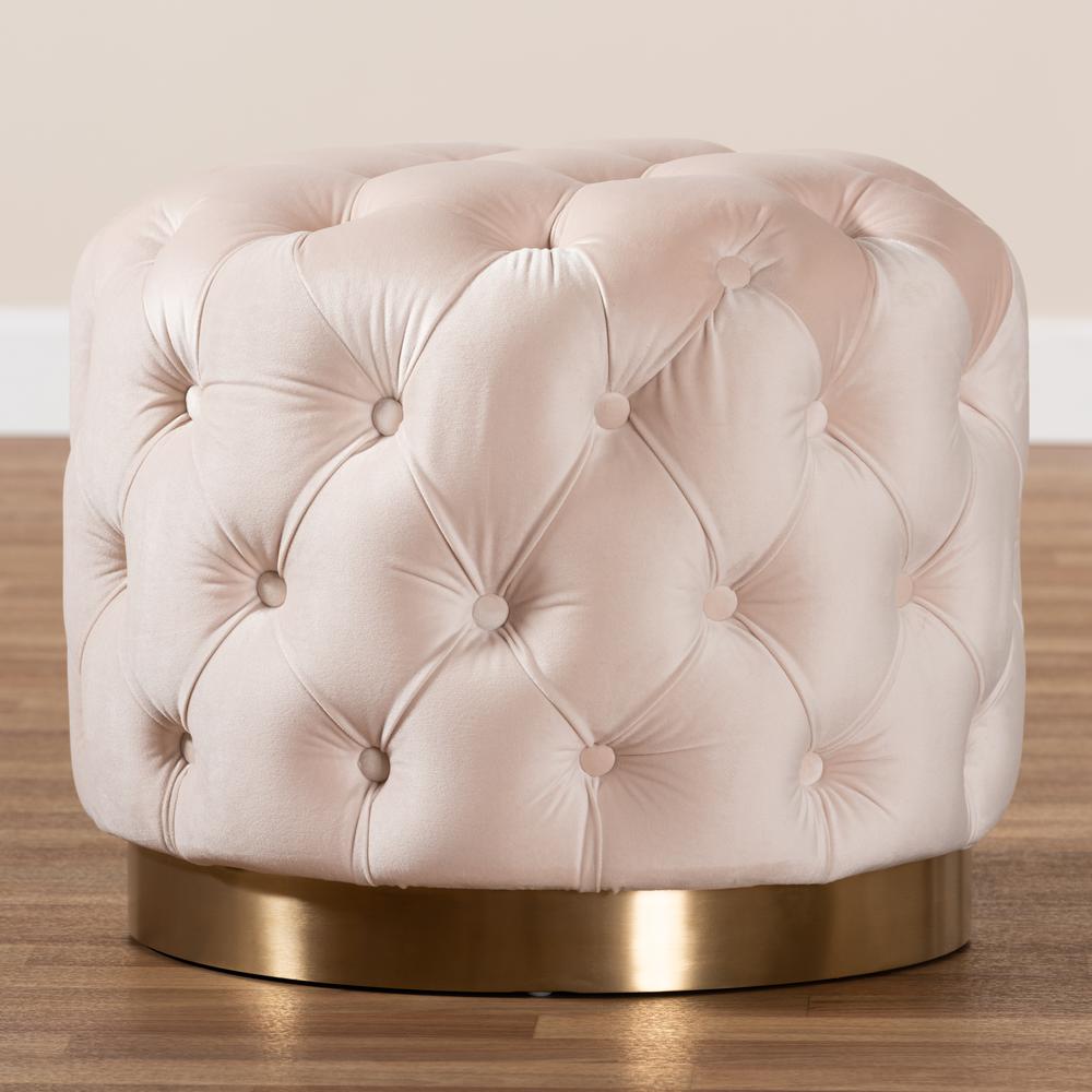 Gold-Finished Button Tufted Ottoman. Picture 9