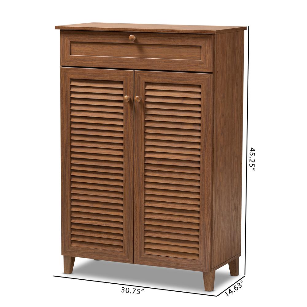 Walnut Finished 5-Shelf Wood Shoe Storage Cabinet with Drawer. Picture 20