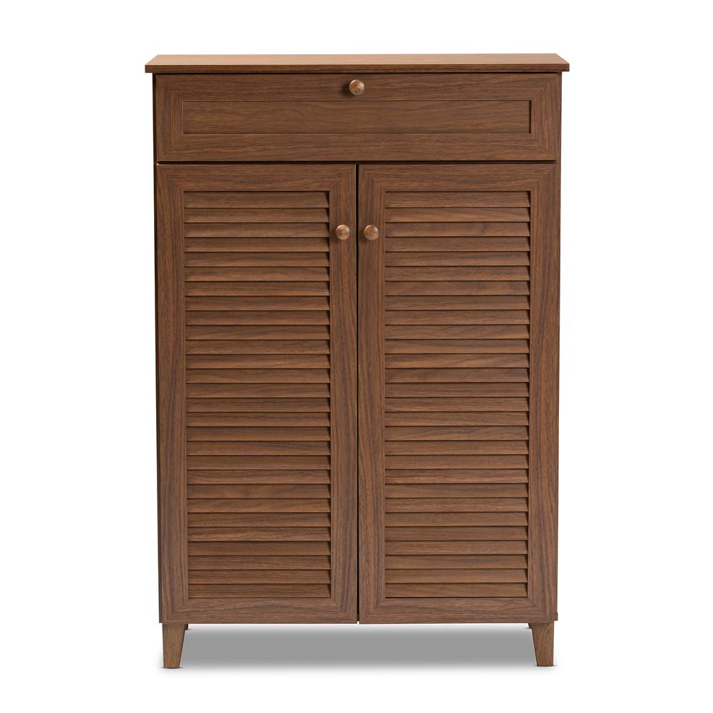 Walnut Finished 5-Shelf Wood Shoe Storage Cabinet with Drawer. Picture 13