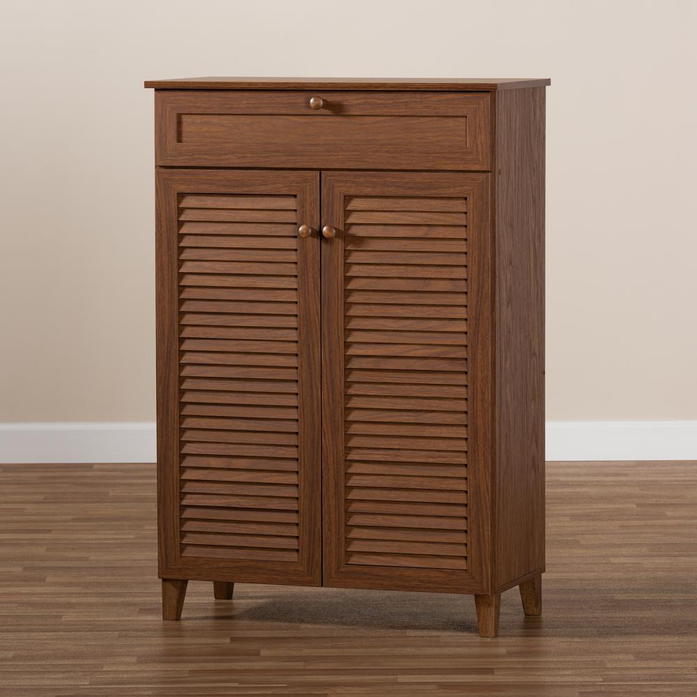 Walnut Finished 5-Shelf Wood Shoe Storage Cabinet with Drawer. Picture 19