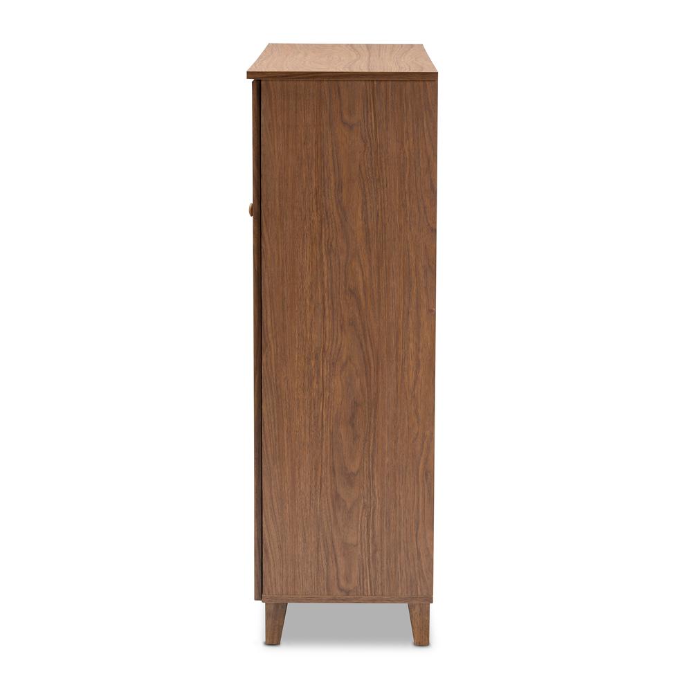Walnut Finished 11-Shelf Wood Shoe Storage Cabinet with Drawer. Picture 14
