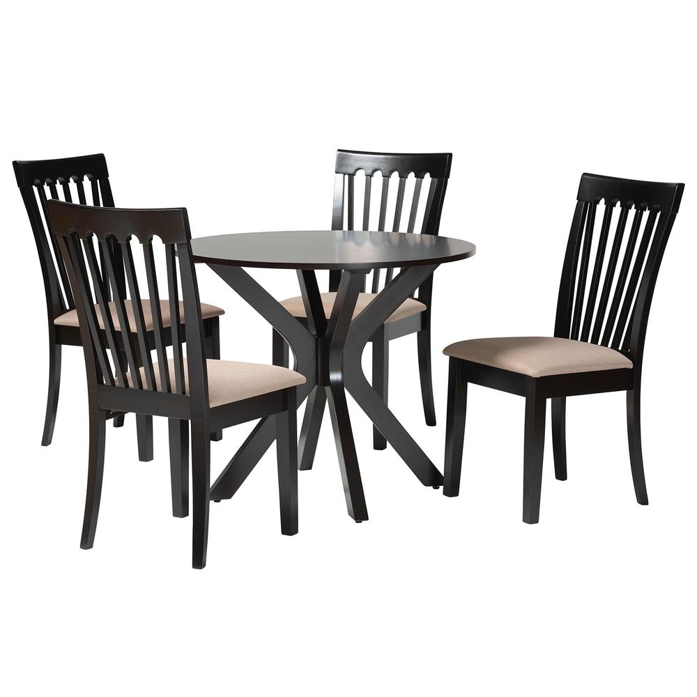 Lore Modern Sand Fabric and Dark Brown Finished Wood 5-Piece Dining Set. Picture 11