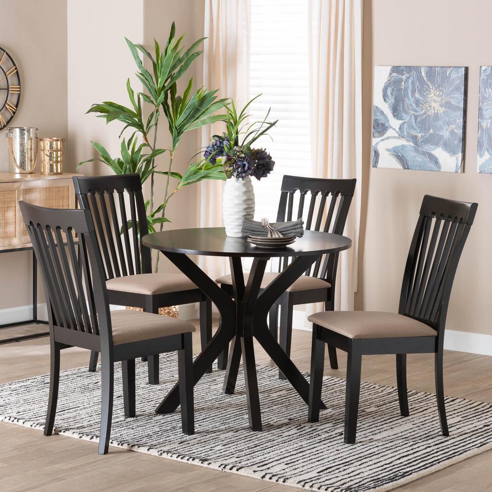 Lore Modern Sand Fabric and Dark Brown Finished Wood 5-Piece Dining Set. Picture 18