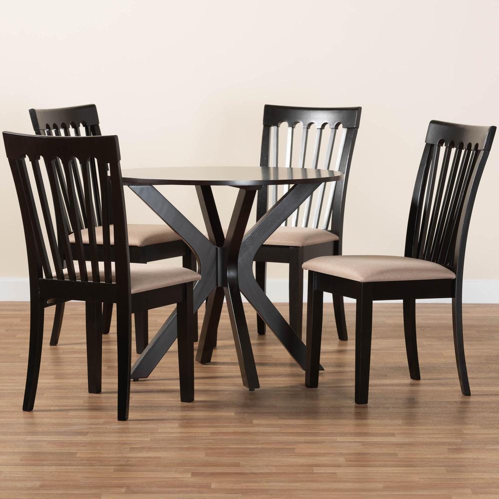 Lore Modern Sand Fabric and Dark Brown Finished Wood 5-Piece Dining Set. Picture 19
