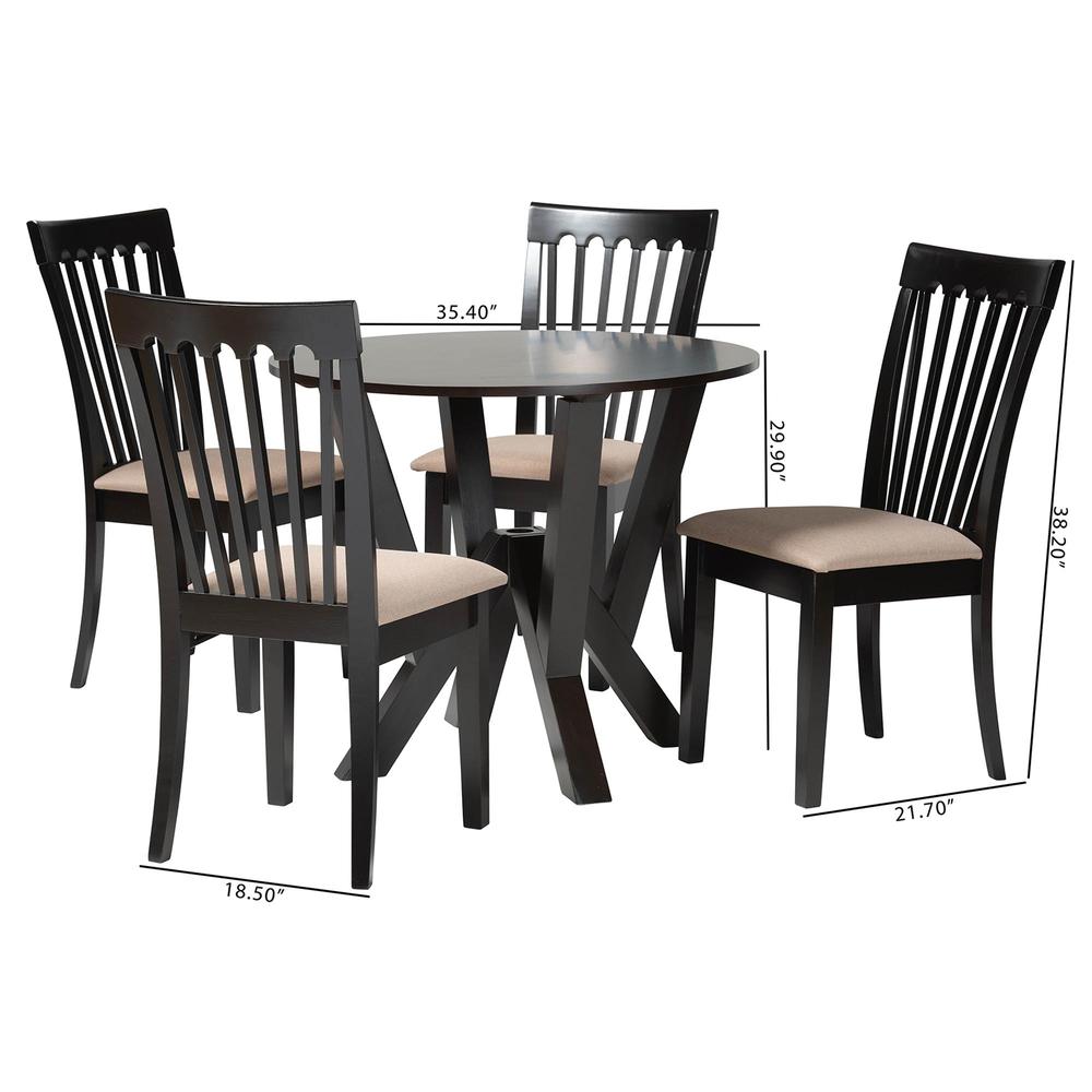 Marian Modern Sand Fabric and Dark Brown Finished Wood 5-Piece Dining Set. Picture 20