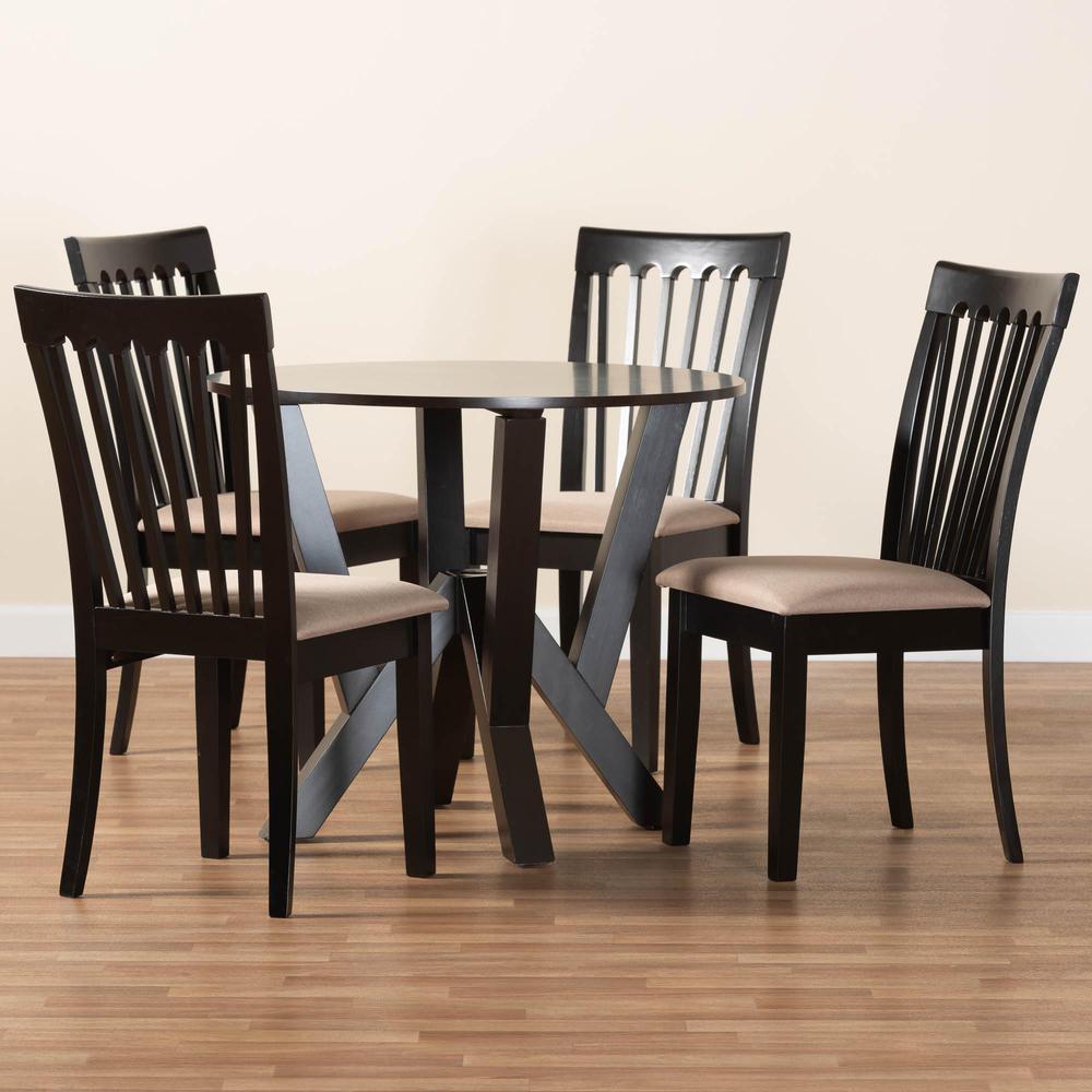 Marian Modern Sand Fabric and Dark Brown Finished Wood 5-Piece Dining Set. Picture 19