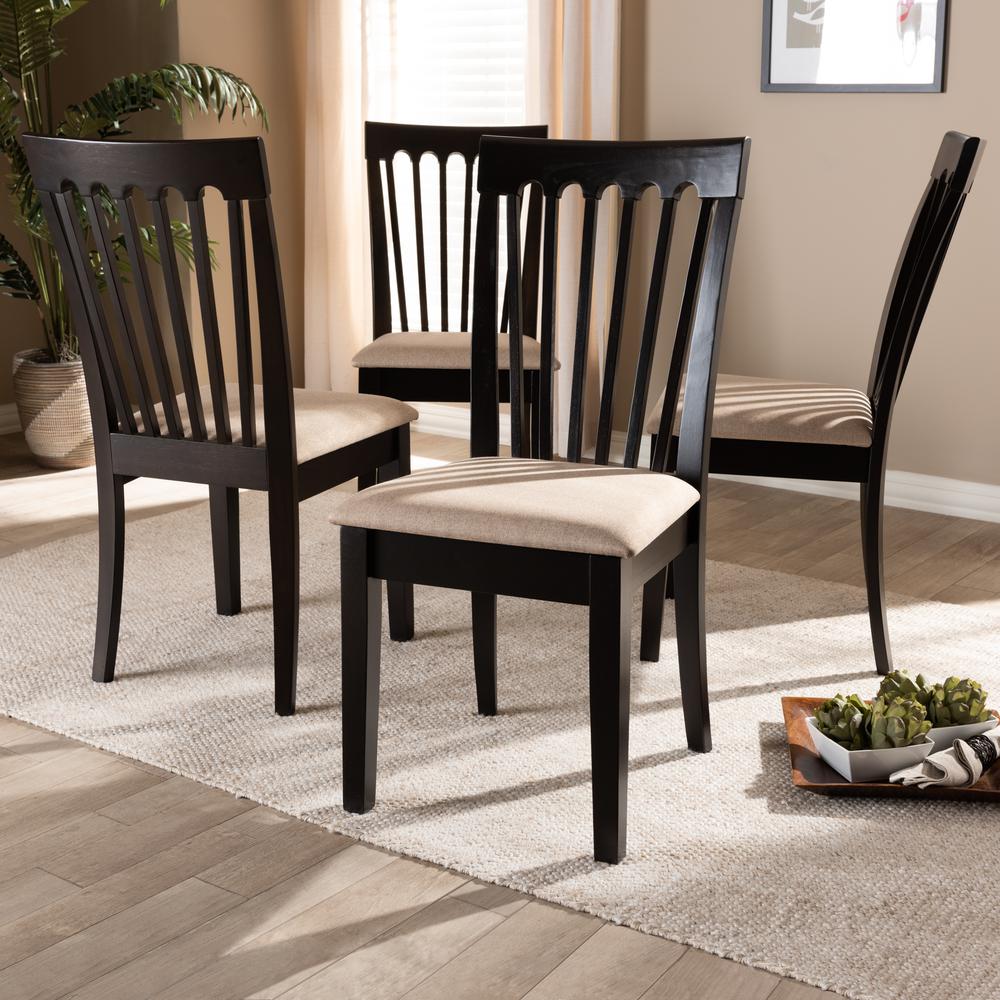 Sand Fabric Upholstered Espresso Brown Finished Wood Dining Chair Set of 4. Picture 12