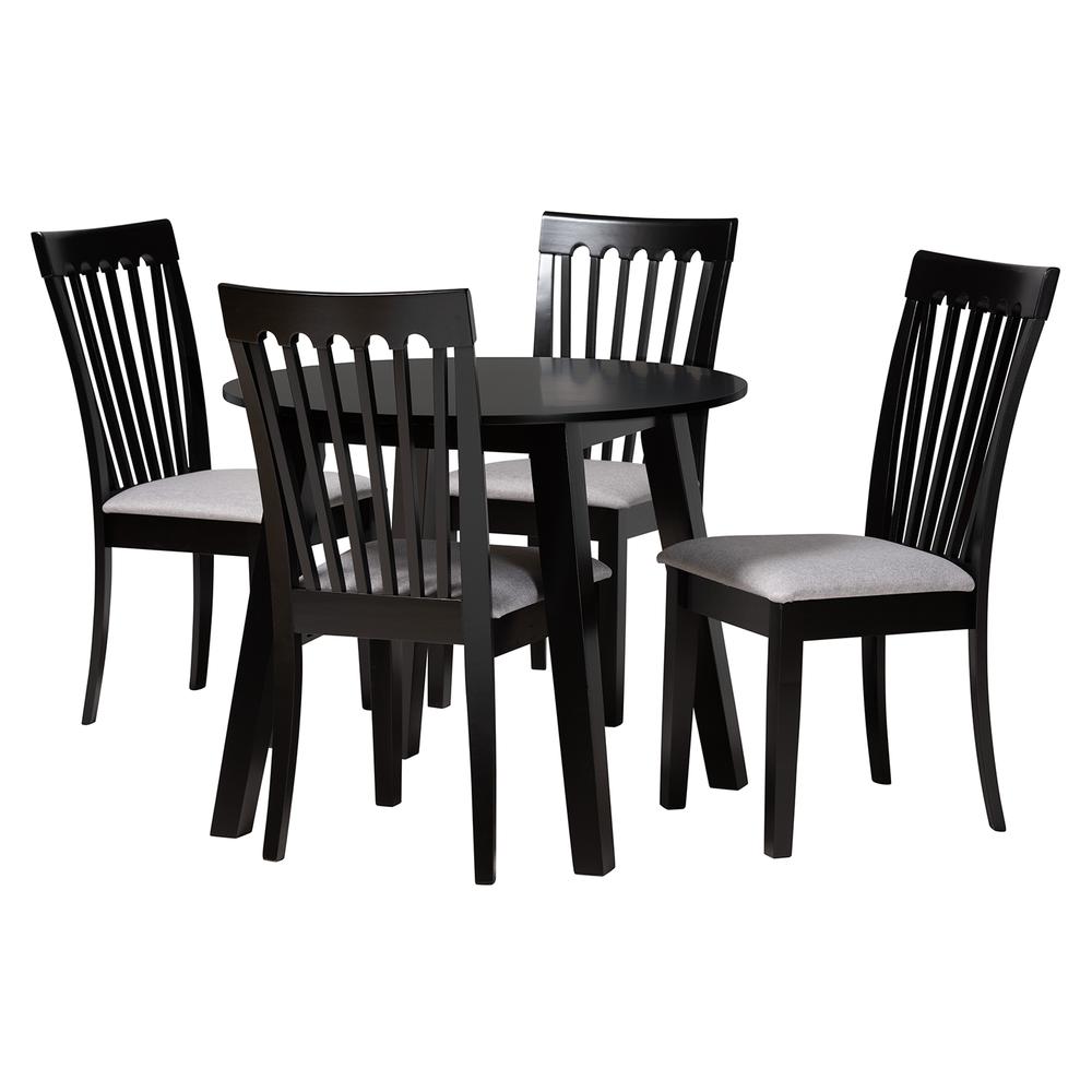 Nina Modern Grey Fabric and Espresso Brown Finished Wood 5-Piece Dining Set. Picture 11