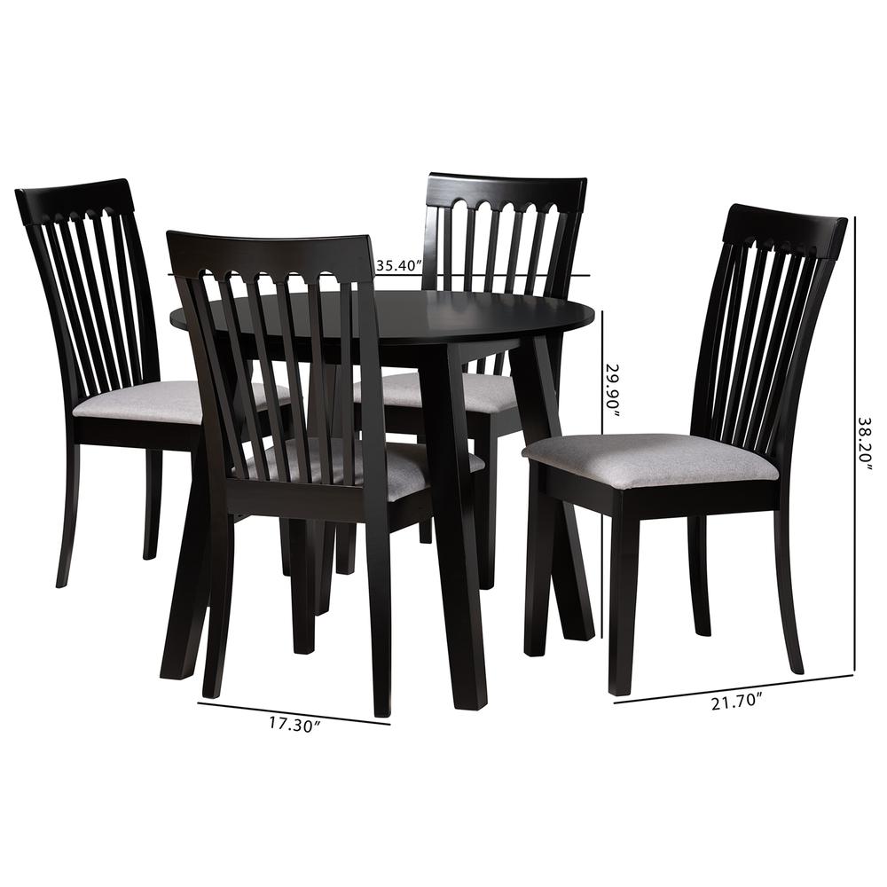Nina Modern Grey Fabric and Espresso Brown Finished Wood 5-Piece Dining Set. Picture 20