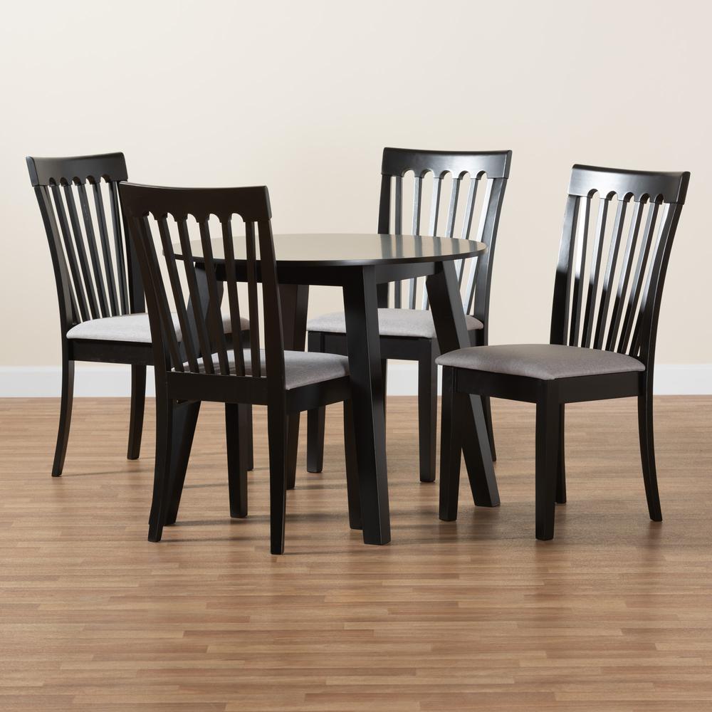 Nina Modern Grey Fabric and Espresso Brown Finished Wood 5-Piece Dining Set. Picture 19