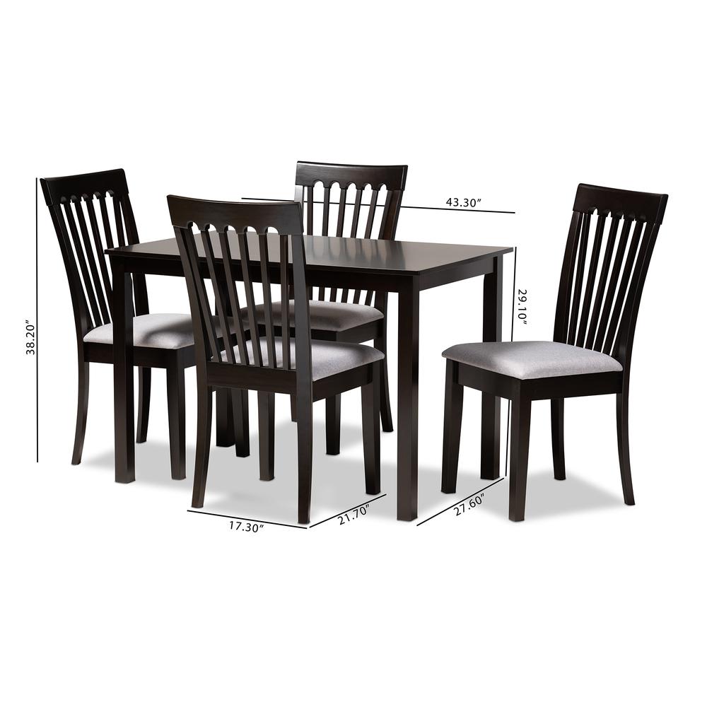 Gray Fabric Upholstered Espresso Brown Finished Wood 5-Piece Dining Set. Picture 10