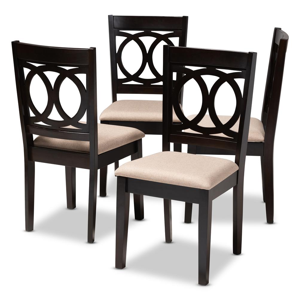 Sand Fabric Upholstered Espresso Brown Finished Wood Dining Chair Set of 4. Picture 8