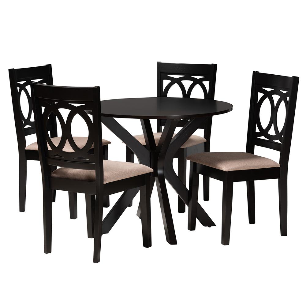 Sanne Modern Beige Fabric and Espresso Brown Finished Wood 5-Piece Dining Set. Picture 11