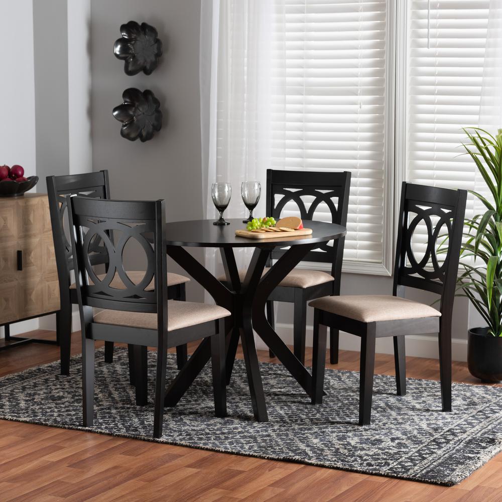 Sanne Modern Beige Fabric and Espresso Brown Finished Wood 5-Piece Dining Set. Picture 18