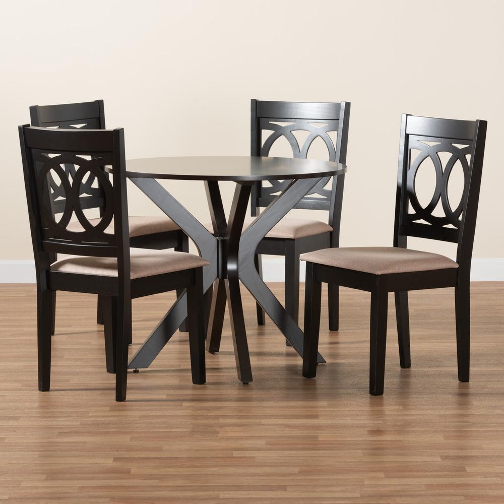 Sanne Modern Beige Fabric and Espresso Brown Finished Wood 5-Piece Dining Set. Picture 19