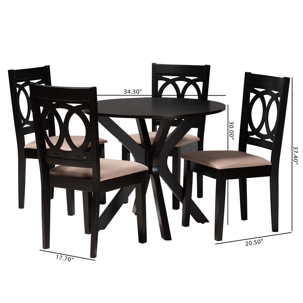 Sanne Modern Beige Fabric and Espresso Brown Finished Wood 5-Piece Dining Set. Picture 20